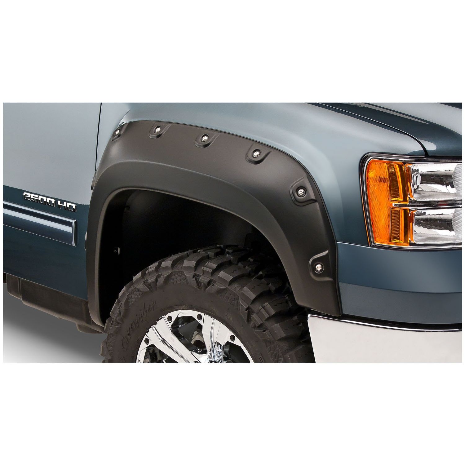 Bushwacker 40953-02 Black Boss Pocket/Rivet Style Smooth Finish 4-Piece Fender Flare Set for 2011-2014 GMC Sierra 2500 HD/3500 HD (Excludes Dually)