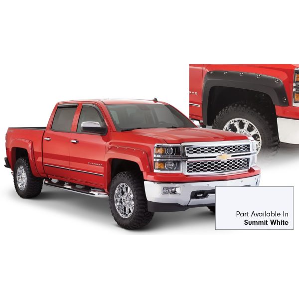 Bushwacker 40957-14 Pocket/Rivet Style Color Matched Summit White 4-Piece Fender Flare Set for 2016-2018 Chevrolet Silverado 1500, 2017-2019 Chevrolet Silverado 2500 HD/3500 HD; Fits 78.8/97.8 In. Bed