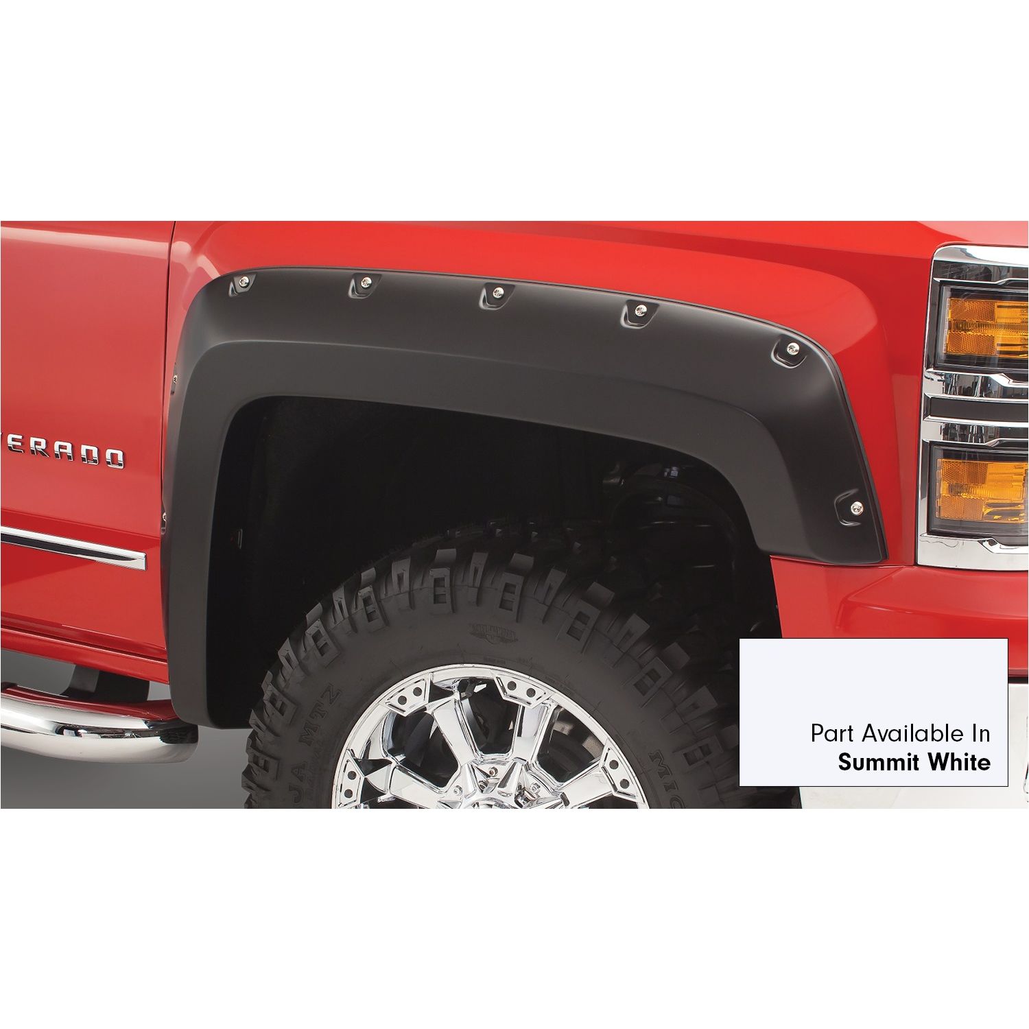 Bushwacker 40959-14 Pocket/Rivet Style Color Matched Summit White 4-Piece Fender Flare Set for 2016-2018 Silverado 1500; Fits 69.3 In. Bed