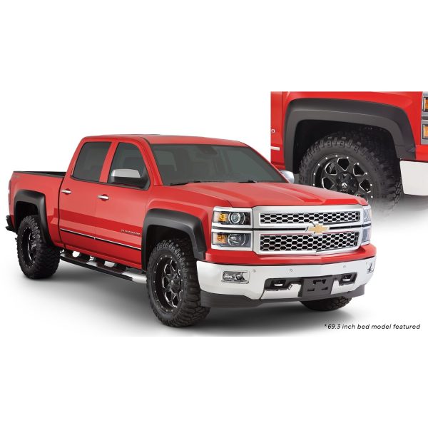 Bushwacker 40964-02 Black Extend-A-Fender Style Smooth Finish 4-Piece Fender Flare Set for 2019 Chevrolet Silverado 1500 LD, 2014-2018 Silverado 1500, 2015-2019 Silverado 2500 HD/3500 HD; Fits 78.8/97.8 In. Bed