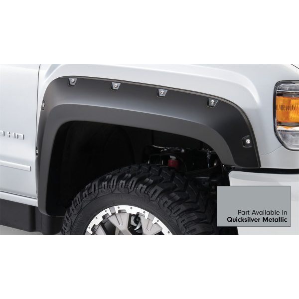 Bushwacker 40974-54 Pocket/Rivet Style Color Matched Quicksilver Metallic 4-Piece Fender Flare Set for 2016-2018 GMC Sierra 1500 Factory Mudflaps Must Be Removed