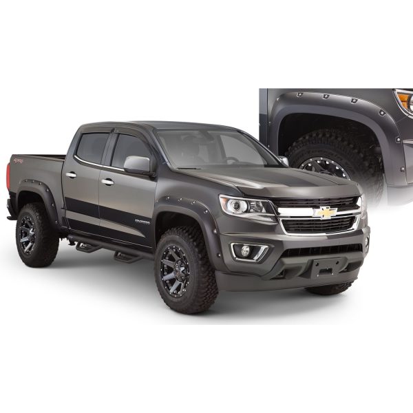 Bushwacker 40969-02 Black Pocket/Rivet Style Smooth Finish 4-Piece Fender Flare Set for 2015-2020 Chevrolet Colorado w/61.7 In. Bed