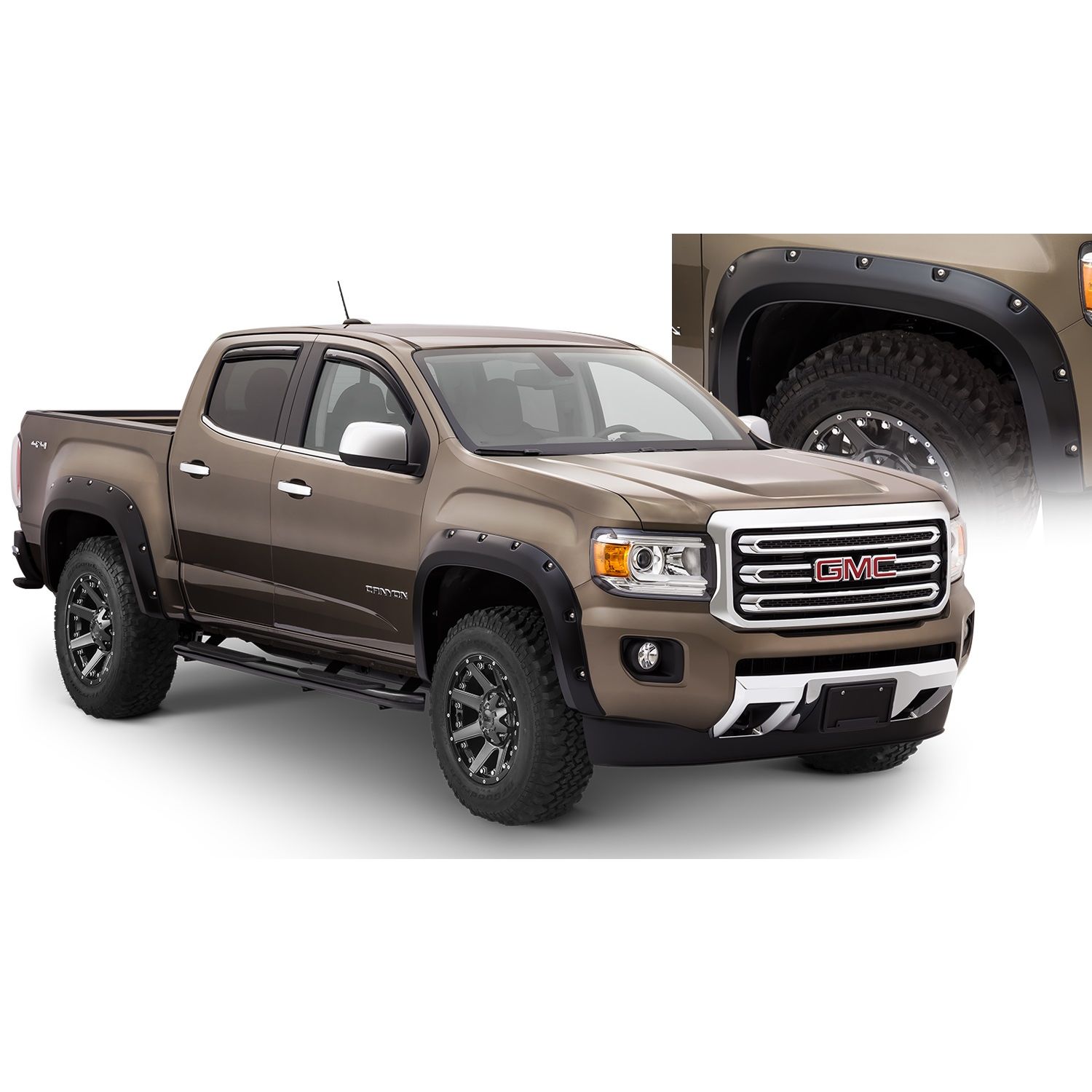 Bushwacker 40971-02 Black Pocket/Rivet Style Smooth Finish 4-Piece Fender Flare Set for 2015-2021 GMC Canyon w/61.7 In. Bed