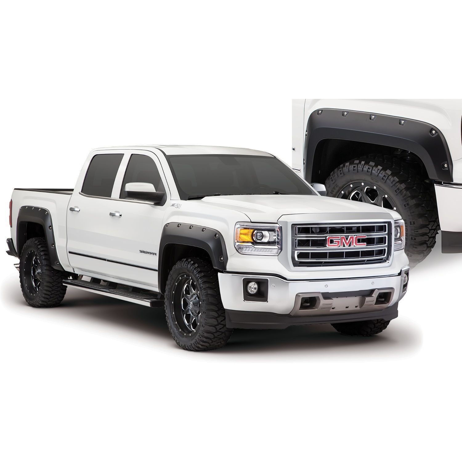 Bushwacker 40974-02 Black Pocket/Rivet Style Smooth Finish 4-Piece Fender Flare Set for 2016-2018 GMC Sierra 1500 (Incl Limited); Fits 69.3 In. Bed