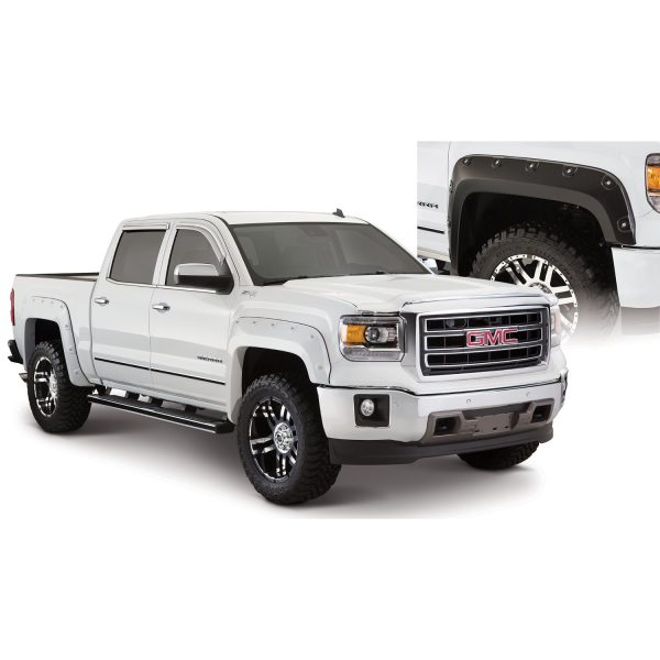 Bushwacker 40976-02 Black Boss Pocket/Rivet Style Smooth Finish 4-Piece Fender Flare Set for 2016-2018 GMC Sierra 1500; Fits 69.3 In. Bed