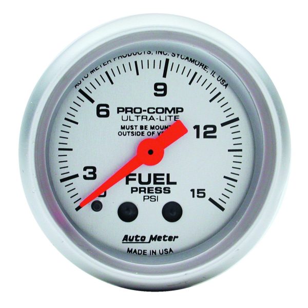 2-1/16 in. FUEL PRESSURE W/ ISOLATOR, 0-15 PSI, ULTRA-LITE