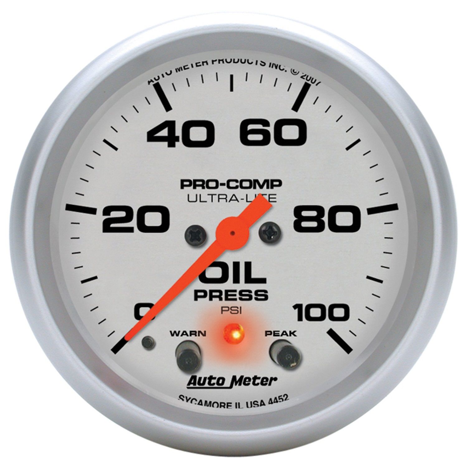 2-5/8 in. OIL PRESSURE, 0-100 PSI, ULTRA-LITE