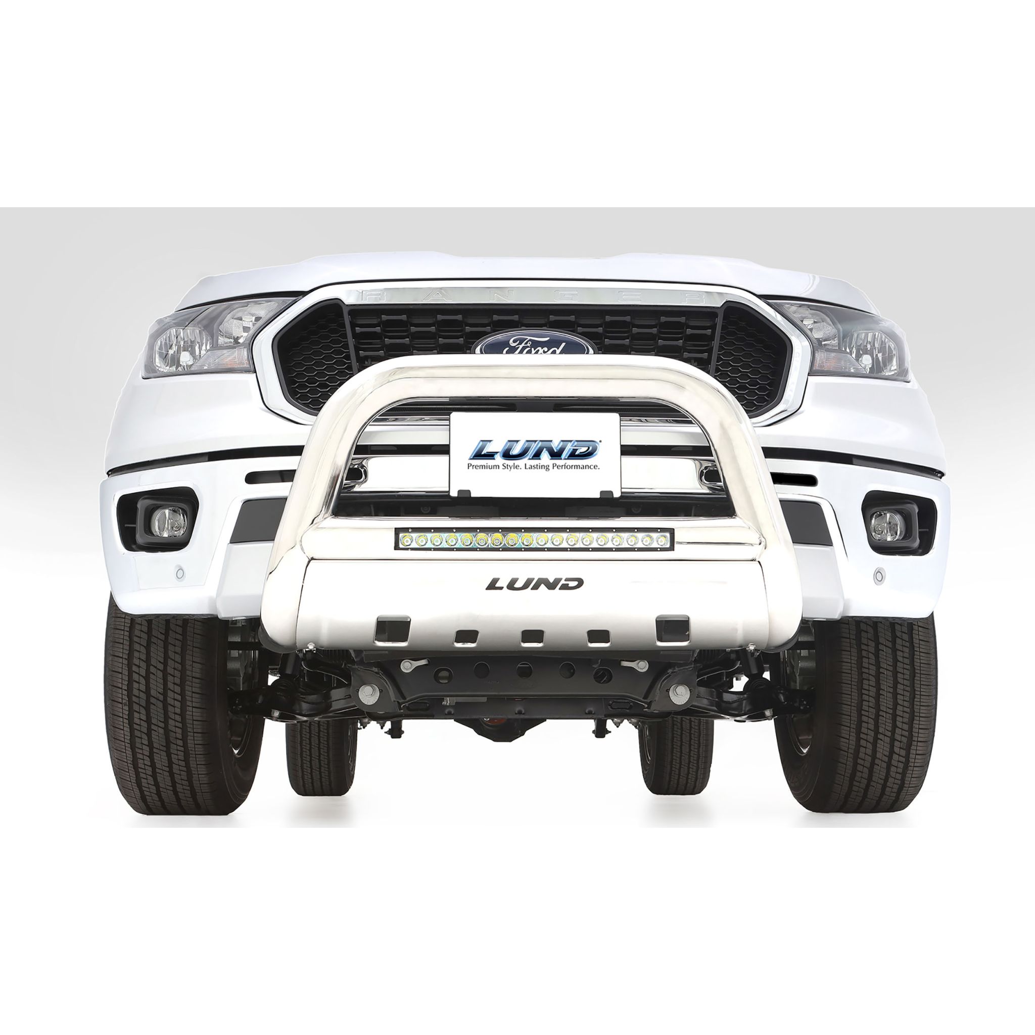 Lund 47021201 Polished Stainless Steel Bull Bar with Integrated 20 Inch LED Light Bar for 20-22 Silverado and Sierra 2500/3500