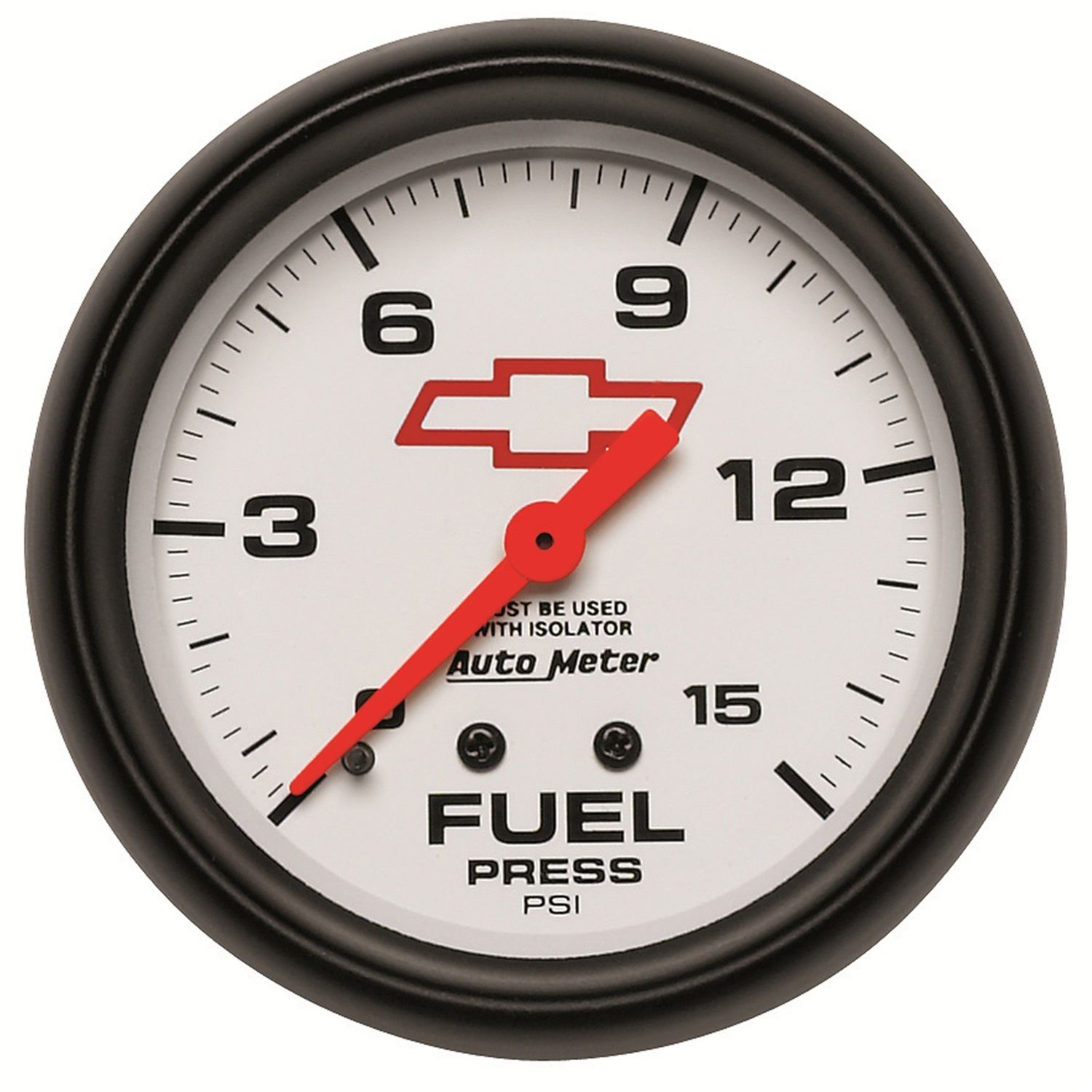 2-5/8 in. FUEL PRESSURE W/ ISOLATOR, 0-15 PSI, GM WHITE