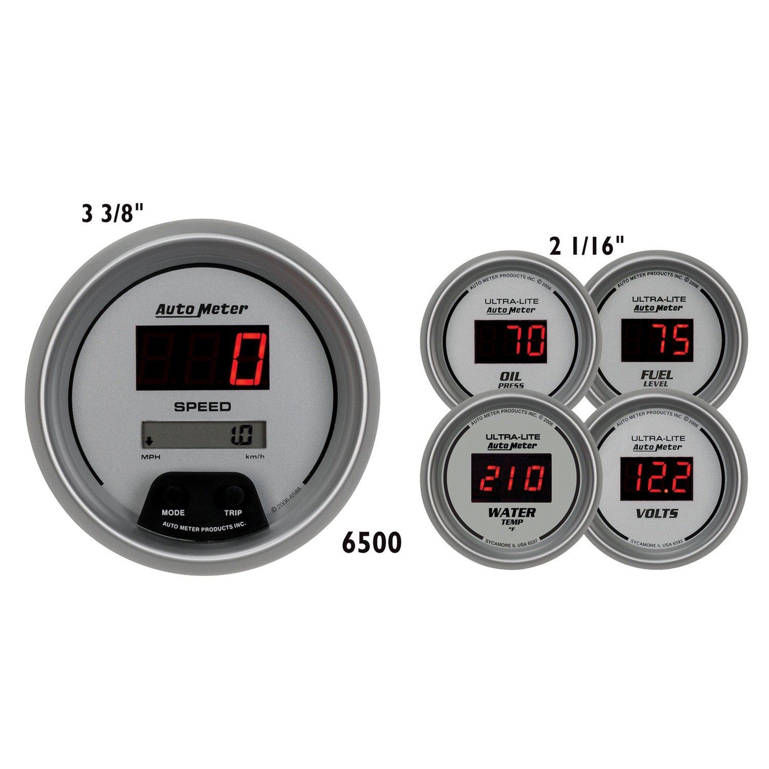 5 PC. GAUGE KIT, 3-3/8 in. & 2-1/16 in. , ULTRA-LITE DIGITAL