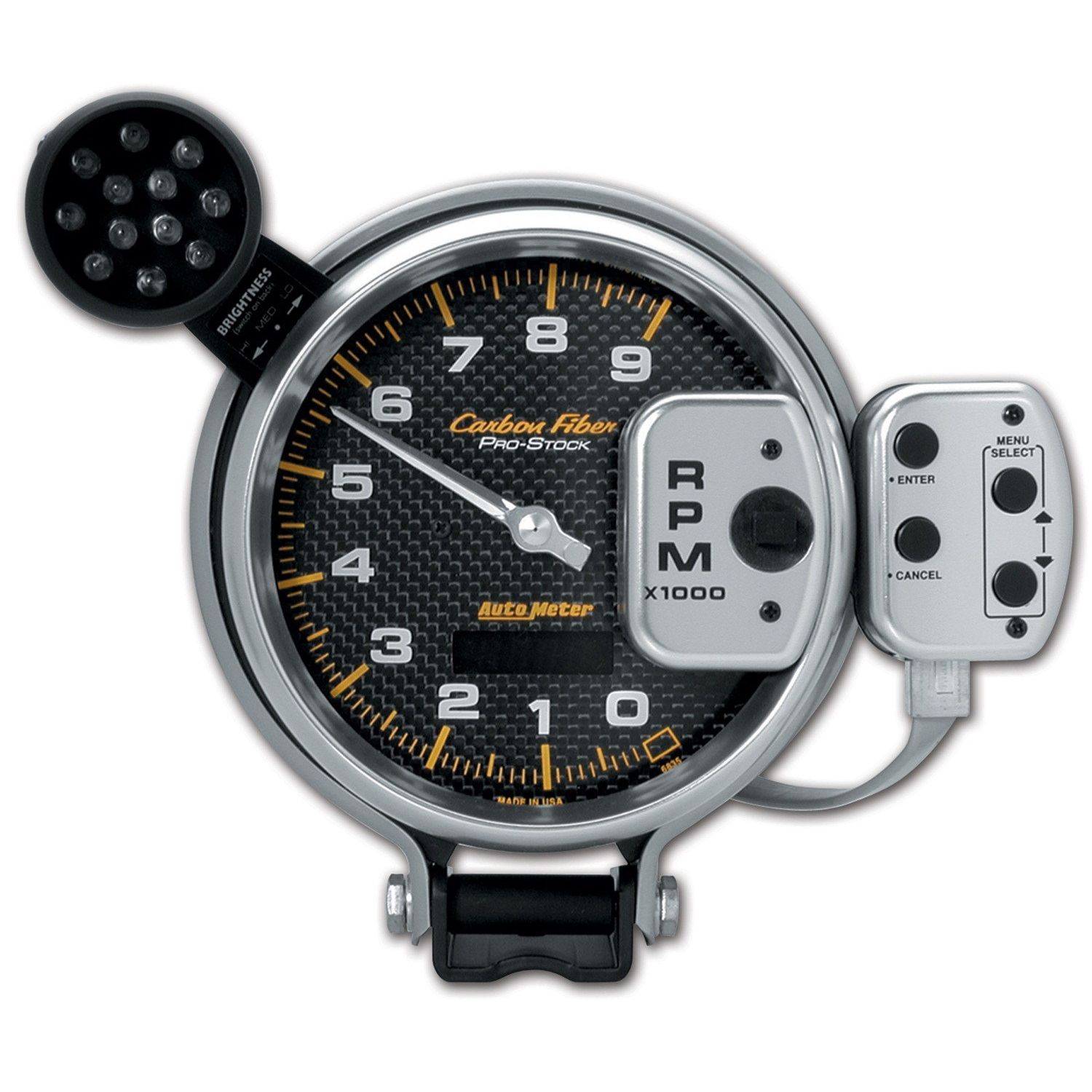 5 in. TACHOMETER, 0-9000 RPM, PRO-STOCK PEDESTAL W/ SUPER LITE & PEAK MEM, CARBON FIBER