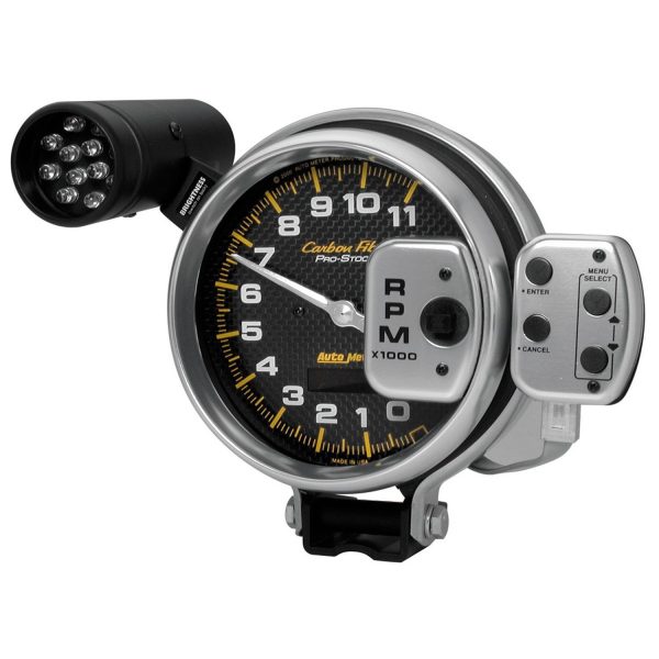 5 in. TACHOMETER, 0-11,000 RPM, PRO-STOCK PEDESTAL W/ SUPER LITE & PEAK MEM, CARBON FIBER