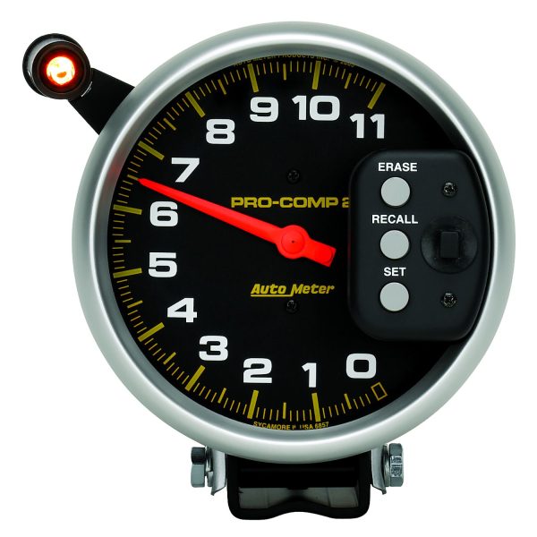 5 in. TACHOMETER, 0-11,000 RPM, PEDESTAL W/ QUICK LITE & PEAK MEMORY, PRO-COMP