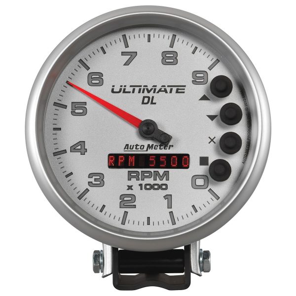 5 in. TACHOMETER, 0-9000 RPM, PEDESTAL, ULTIMATE DL PLAYBACK, SILVER