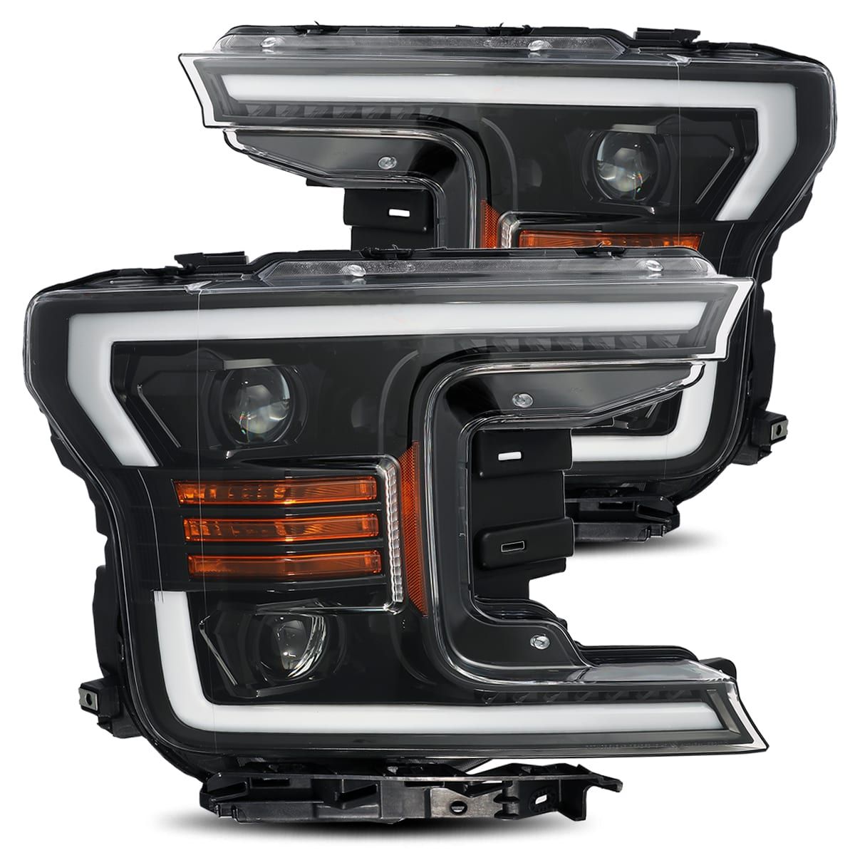 18-20 Ford F150 Projector Headlights Plank Style Design Gloss Black w/ Activation Sequential Signal