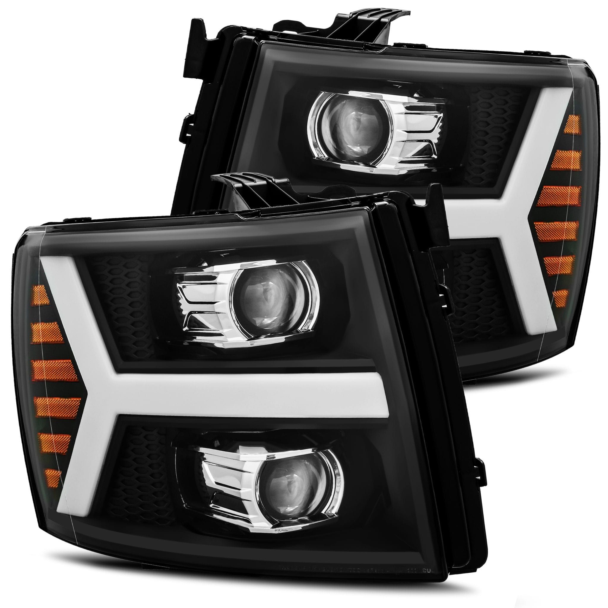 07-13 Chevrolet Silverado Projector Headlights Plank Style Design Matte Black w/ Activation Sequential Signal