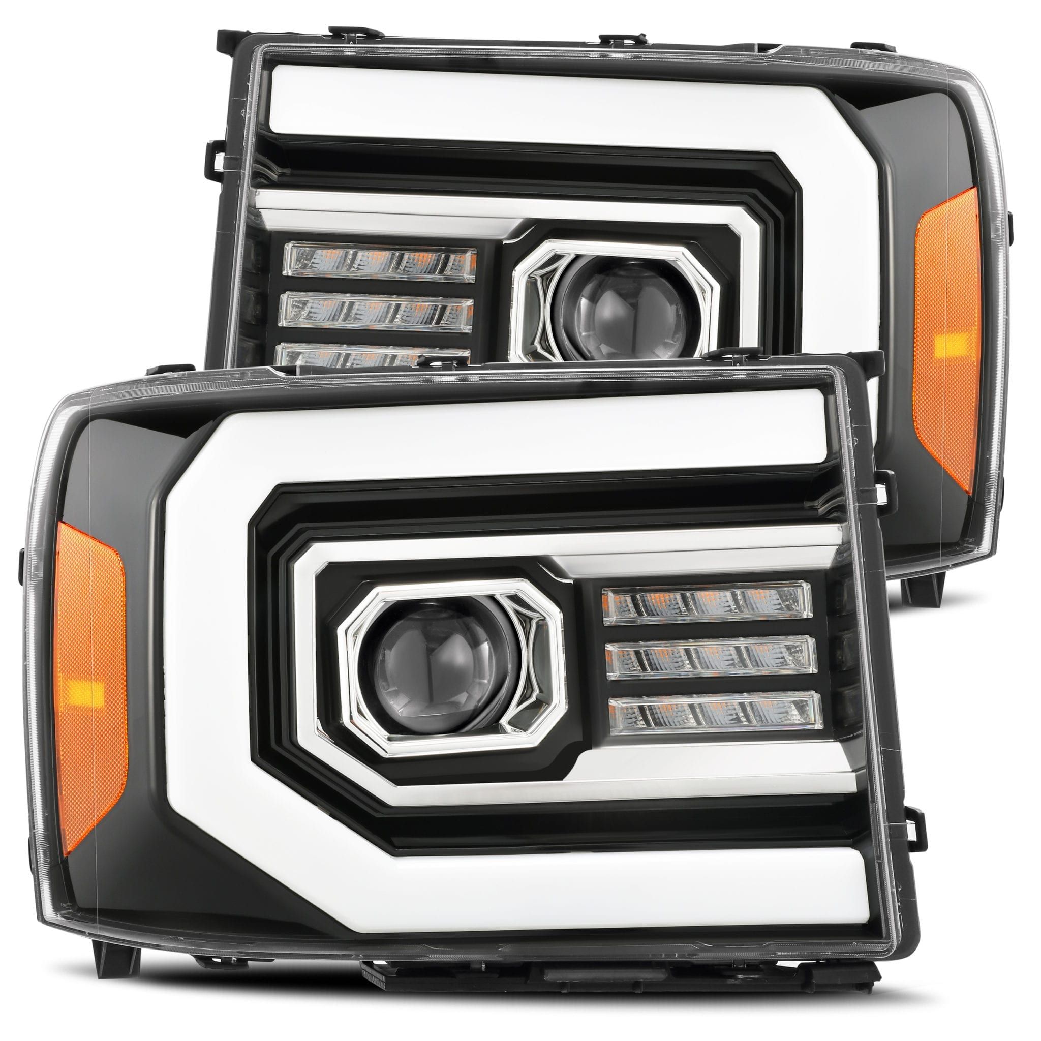 07-13 GMC Sierra Projector Headlights Plank Style Design Gloss Black w/ Activation Sequential Signal