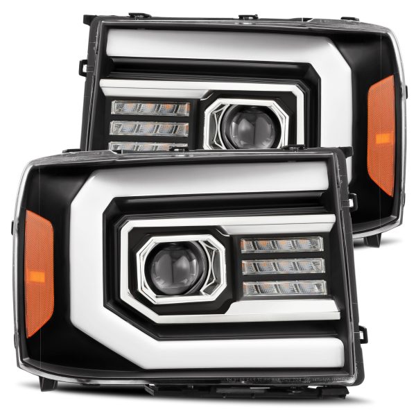 07-13 GMC Sierra Projector Headlights Plank Style Design Matte Black w/ Activation Sequential Signal