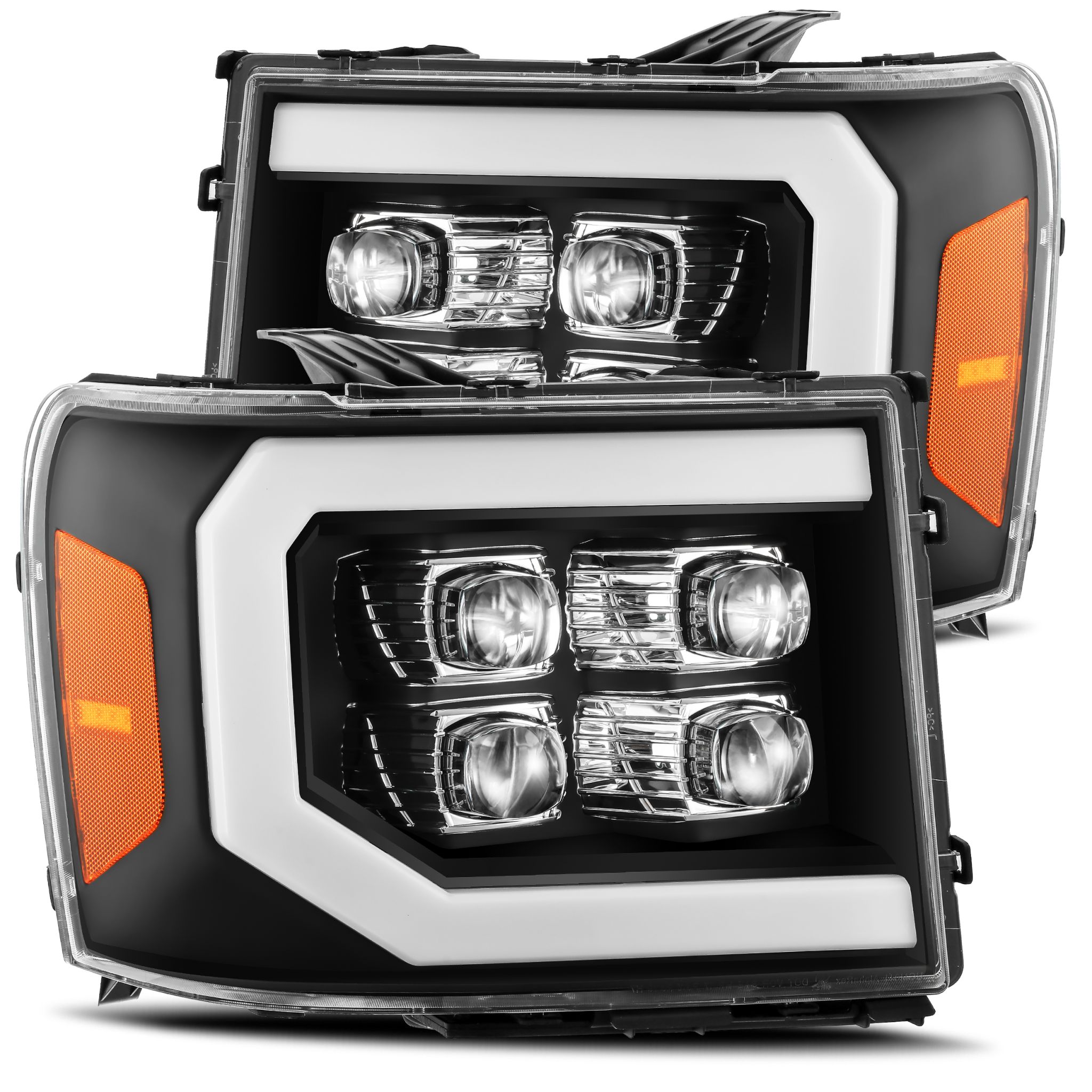 07-13 GMC Sierra LED Projector Headlights Plank Style Design Chrome w/ DRL