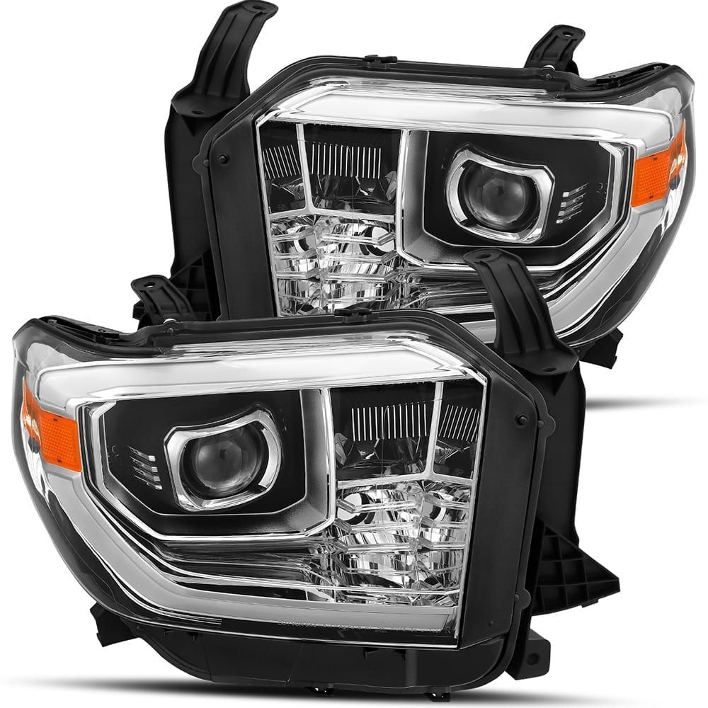 14-19 Toyota Tundra Projector Headlights Plank Style Design Chrome Accent,  Black w/ Activation Light