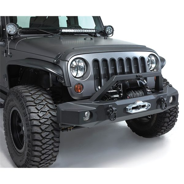 Rampage Products 99510 TrailGuard Front Bumper with Built-in Winch Plate for 2007-2018 Jeep Wrangler JK and JK Unlimited, Textured Black