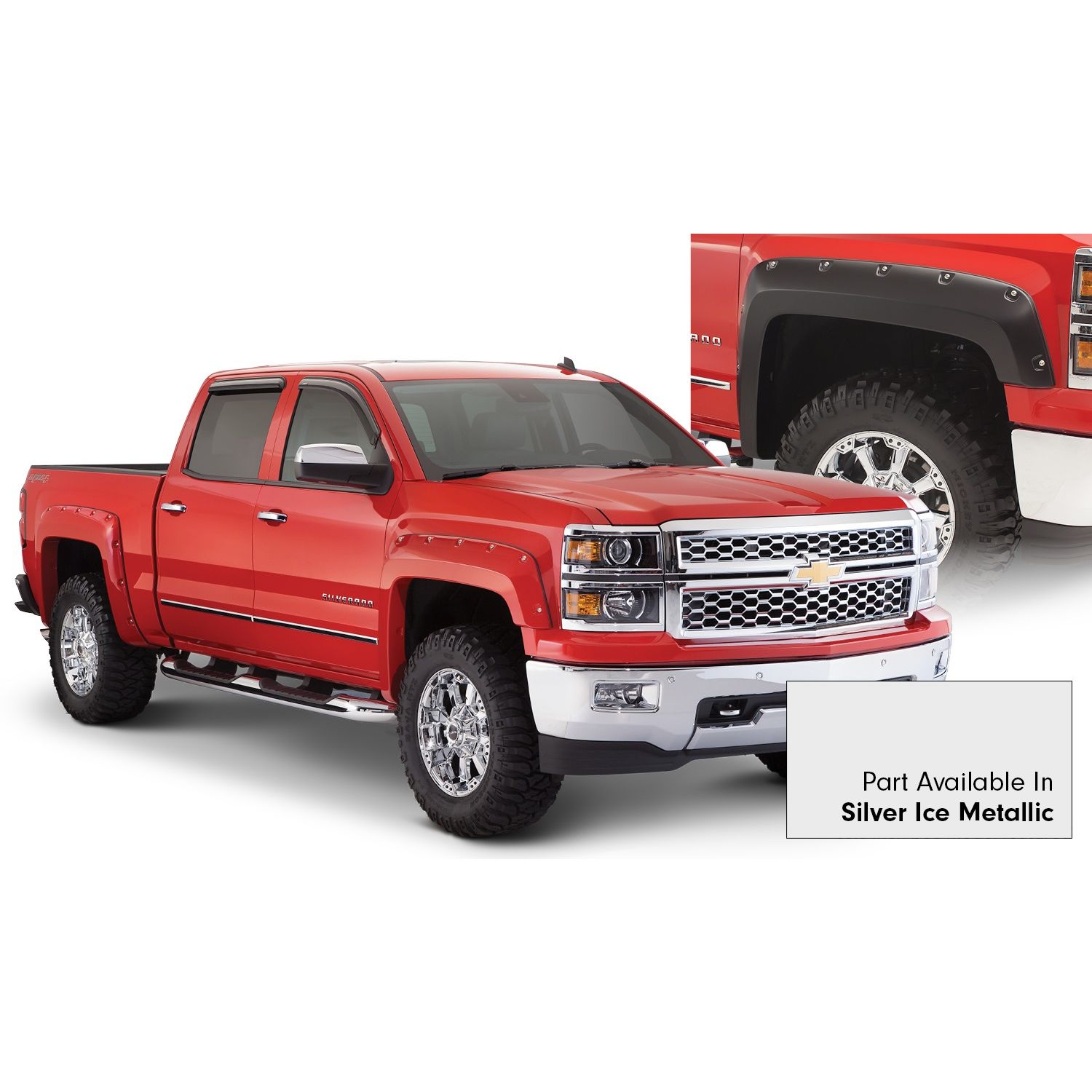 Bushwacker 40957-54 Pocket/Rivet Style Color Matched Quicksilver Metallic 4-Piece Fender Flare Set for 2016-2017 Silverado 2500 HD/3500 HD