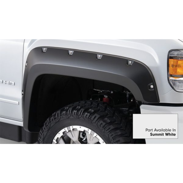 Bushwacker 40974-14 Pocket/Rivet Style Color Matched Summit White 4-Piece Fender Flare Set for 2016-2018 GMC Sierra 1500 Factory Mudflaps Must Be Removed