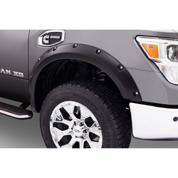 Bushwacker 70908-02 Black Pocket/Rivet Style Smooth Finish 4-Piece Fender Flare Set for 2004-2015 Nissan Titan w/o Lock Box