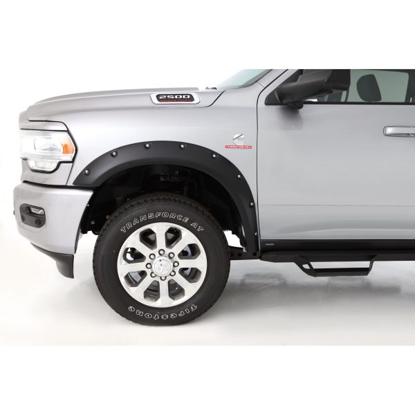 Bushwacker 50065-02 Black Pocket/Rivet Style Smooth Finish Front Fender Flares for 2019-2022 Ram 2500/3500, Includes Dually