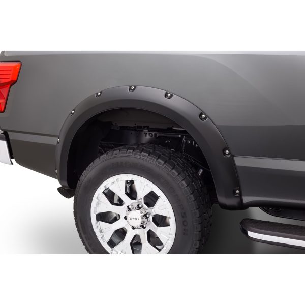 Bushwacker 70018-02 Black Pocket/Rivet Style Smooth Finish Rear Fender Flares for 2016-2022 Nissan Titan XD