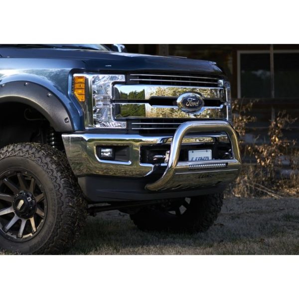 Lund 47021215 Polished Stainless Steel Bull Bar with Integrated 20 Inch LED Light Bar for 2017-2022 Ford F-250, F-350, F-450, F-550