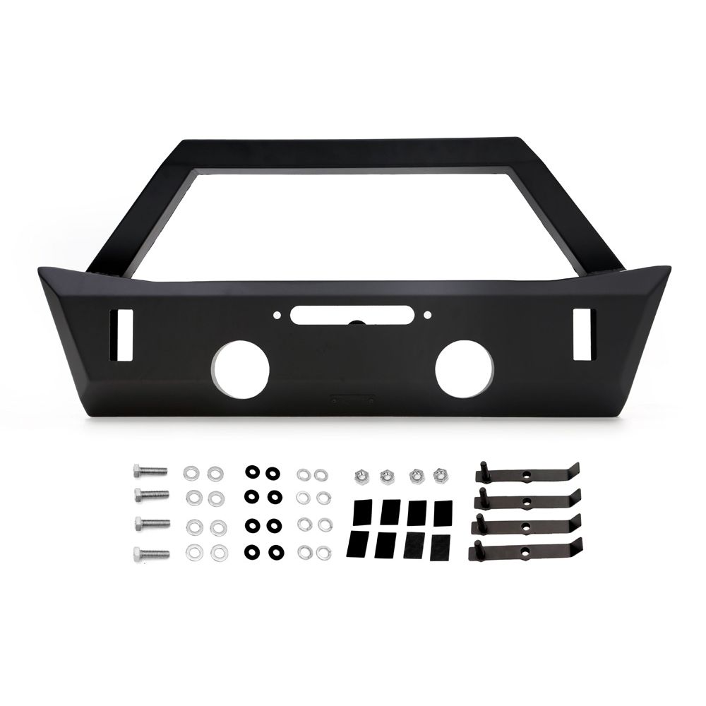 Rampage Products 99514 Aluminum TrailCrawler Stubby Front Bumper with bolt on Bull Bar for 2018-2021 Jeep Wrangler JL, 2020-2021 Jeep Gladiator, 2007-2018 Jeep Wrangler JK, Black